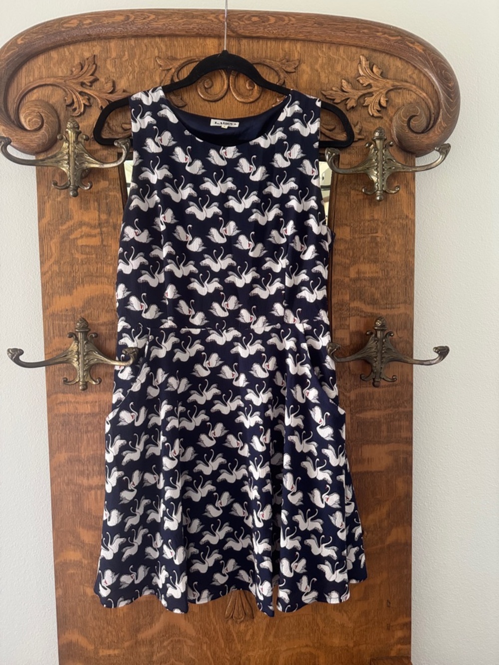 Navy Swan Print Mini Dress - great condition! Pockets!